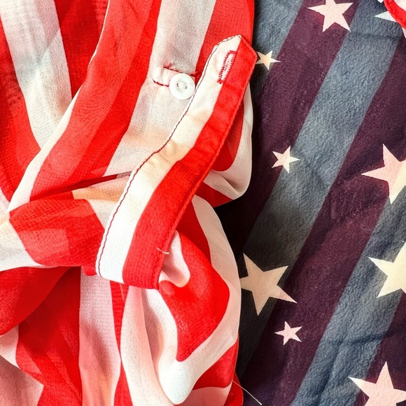 NWT Red, White & Blue Stars & Stripes Sheer Button Down Shirt Size Large - Picture 10 of 10